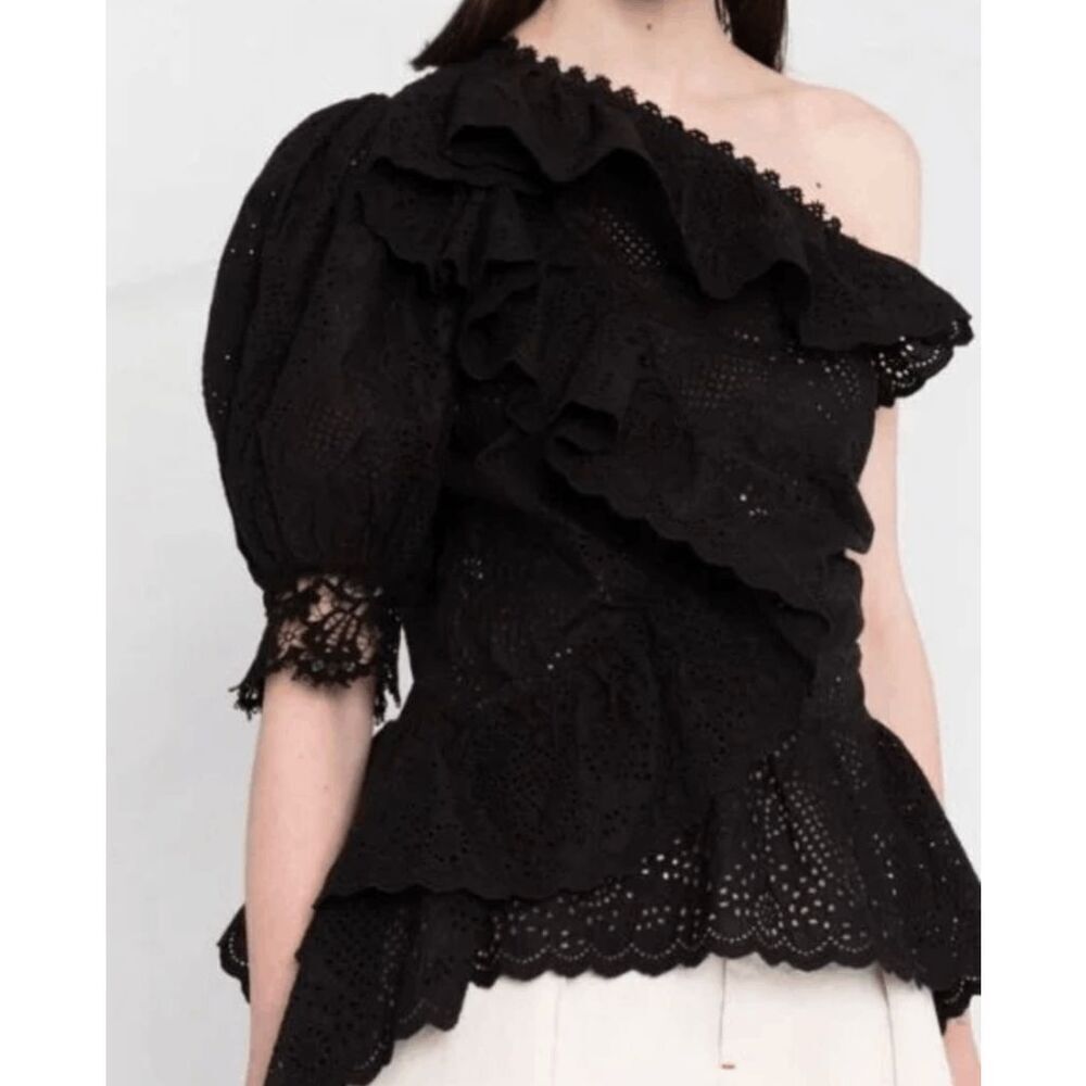 NWOT ULLA JOHNSON Julianna Asymmetric Lace Floral Eyelet Blouse Women's 2US